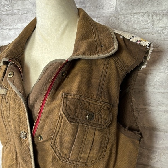 Free People Jackets & Blazers - Free People Brown Sleeveless Utility Jacket with Red Zip Detail